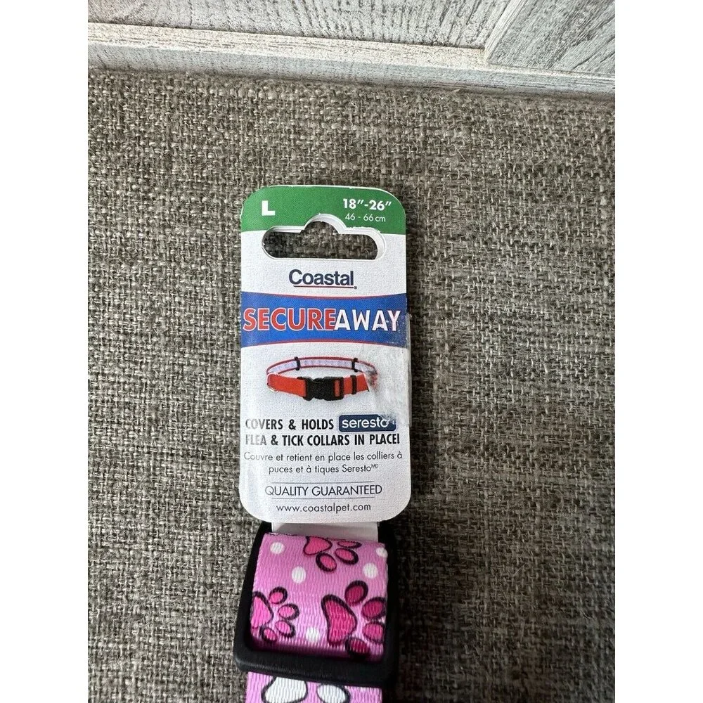 Coastal Pet Secure Away Adjustable Dog Collar Pink Paw Prints Size Large 18